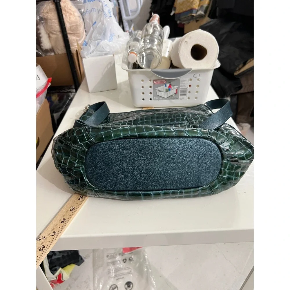 Brighton Collection Green Croc Embossed Patent Leather Crossbody Shoulder Bag